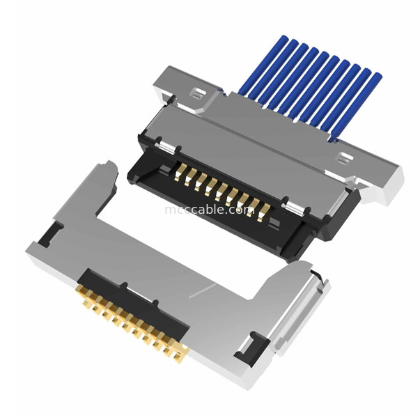 Conjunto de cabo micro coaxial Lvds de 10 pinos 20345-010T-32R Conector microcoaxial tipo acoplamento horizontal de 0,4 mm