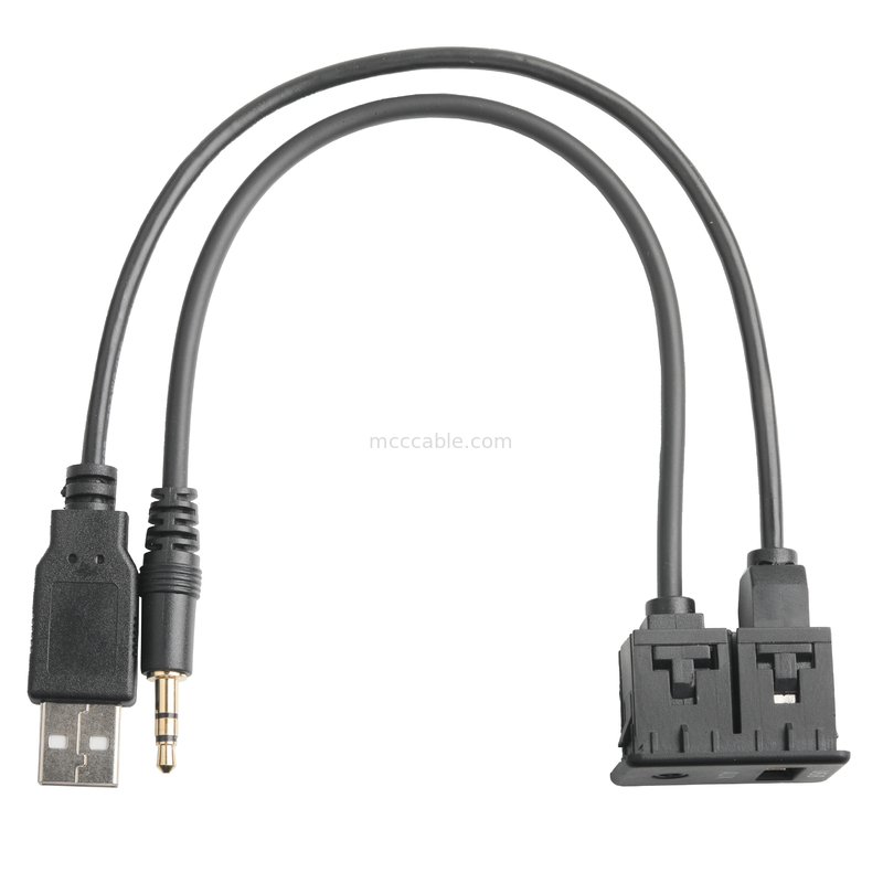 Estéreo masculino AUXILIAR de Jack 3.5mm do cabo de extensão de ISOBUS para o cabo do soquete de O Jack USB