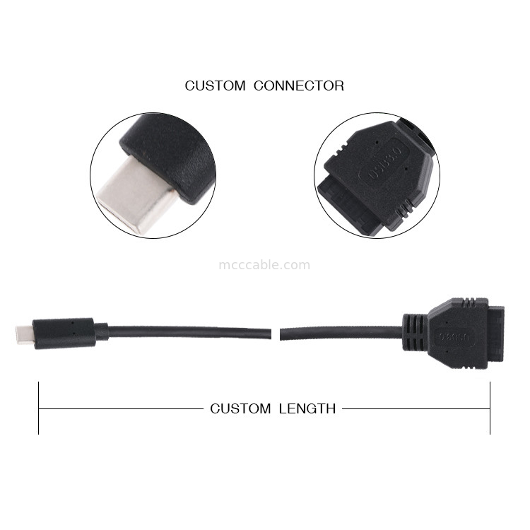 20P Feminino USB 3.0 Tipo-C para IDC Adaptador Cable Resistente interno Preto PVC fio OEM ODM