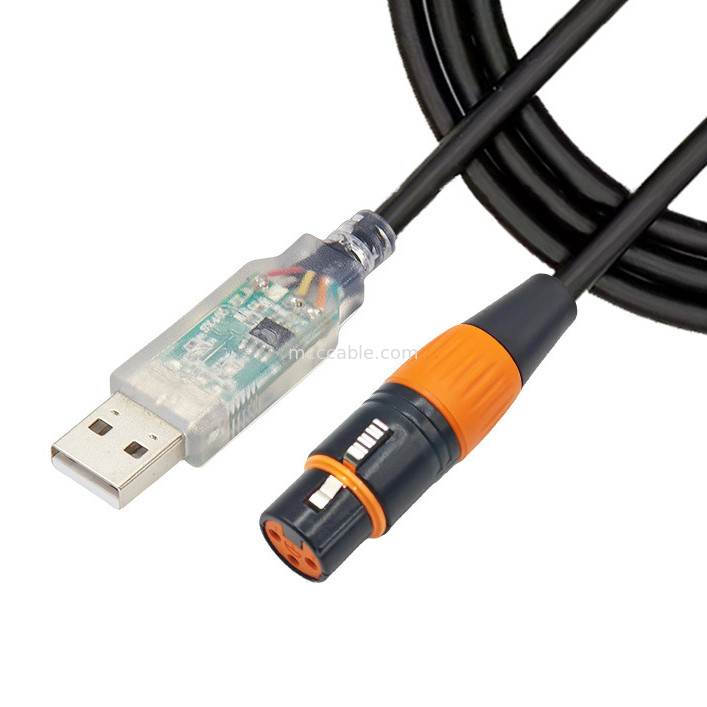 USB para DMX512 estágio tri-núcleo XLR cabo macho sinal de iluminação cabo par cabo de controlo de misturador de feixe de luz