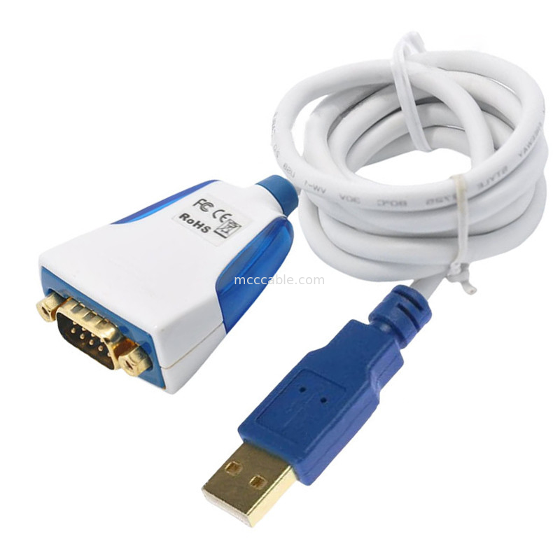 Cable de série USB-A para RS232 com conectores eletrônicos e DB9M industriais incorporados
