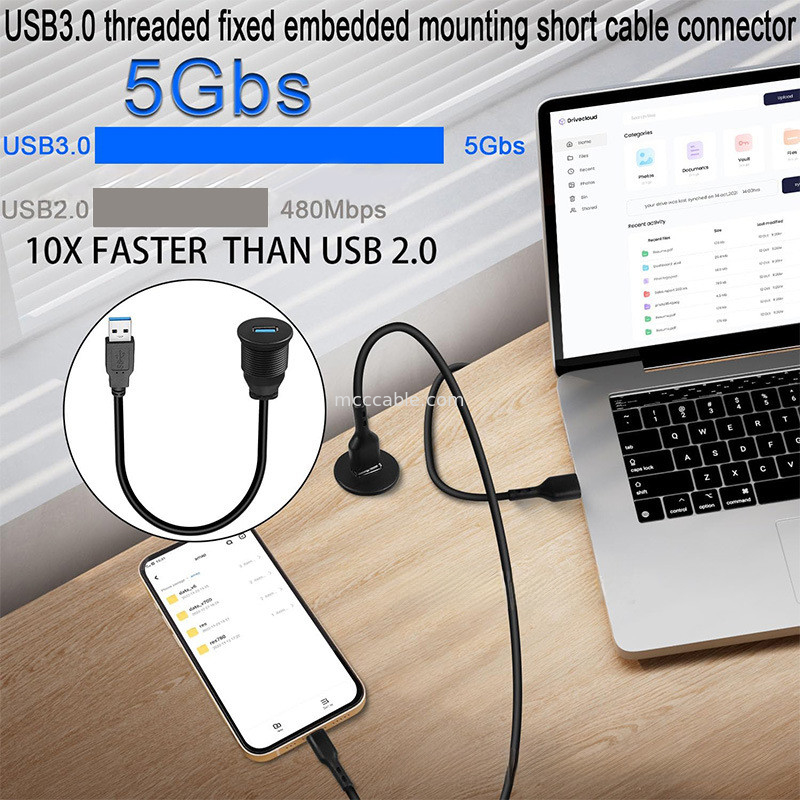 Armadilha personalizada USB3.0 calbe Cable de painel de instrumentos de carro cabeça redonda USB3.0 cabo de extensão macho a fêmea cabo à prova d'água
