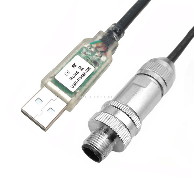 Conector dedicado para robôs industriais, cabo serial USB para RS485 para M12 conector de cabeça de metal impermeável masculino e feminino