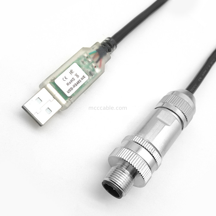 Conector dedicado para robôs industriais, cabo serial USB para RS485 para M12 conector de cabeça de metal impermeável masculino e feminino