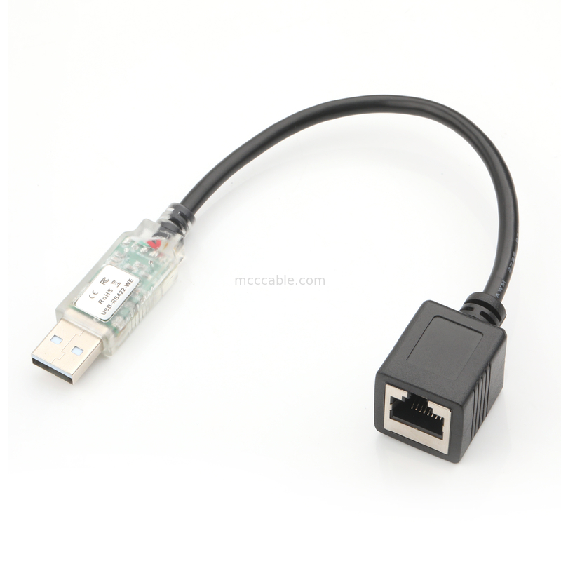 Adaptadores de cabo personalizados industriais USB-A RJ422 para Portos de rede RS232 Cabo de depuração de engenharia de rede