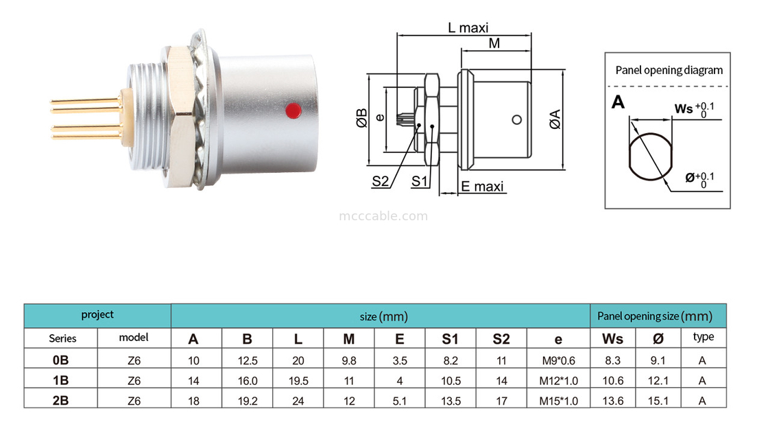Conector de bloqueio automático de puxa-puxa Controle industrial circular Série B Z6 Conector de 6 pinos Sensor de sinal de 6 pinos para mulher