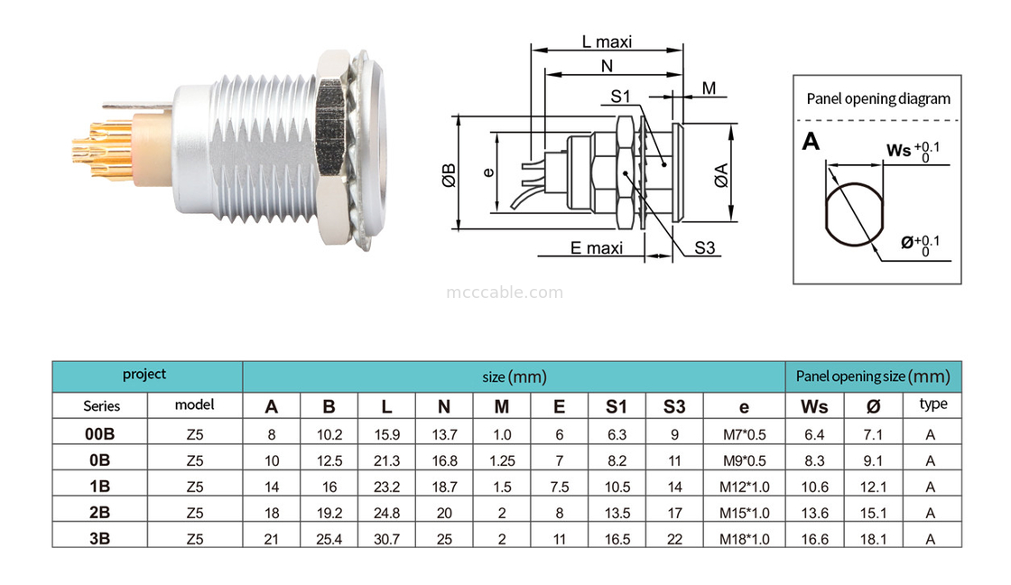 Série B Z5 14pin Com pin de aterramento fixação interna Push-pull auto-bloqueio conector