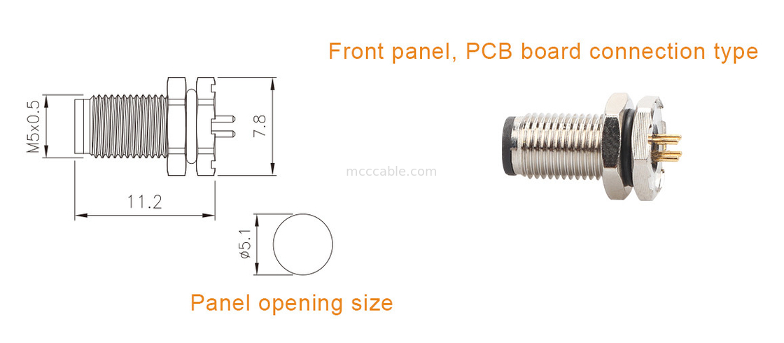 Conector circular M5 código-A série impermeável painel flange PCB macho Socket suporte 3-core e 4-core personalização IP67