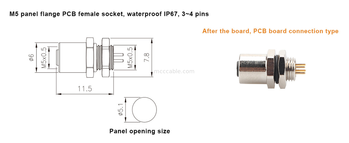 M5 Código-A Conector feminino 4Pin Panel Flange Socket PCB IP67 Interface circular Tipo A