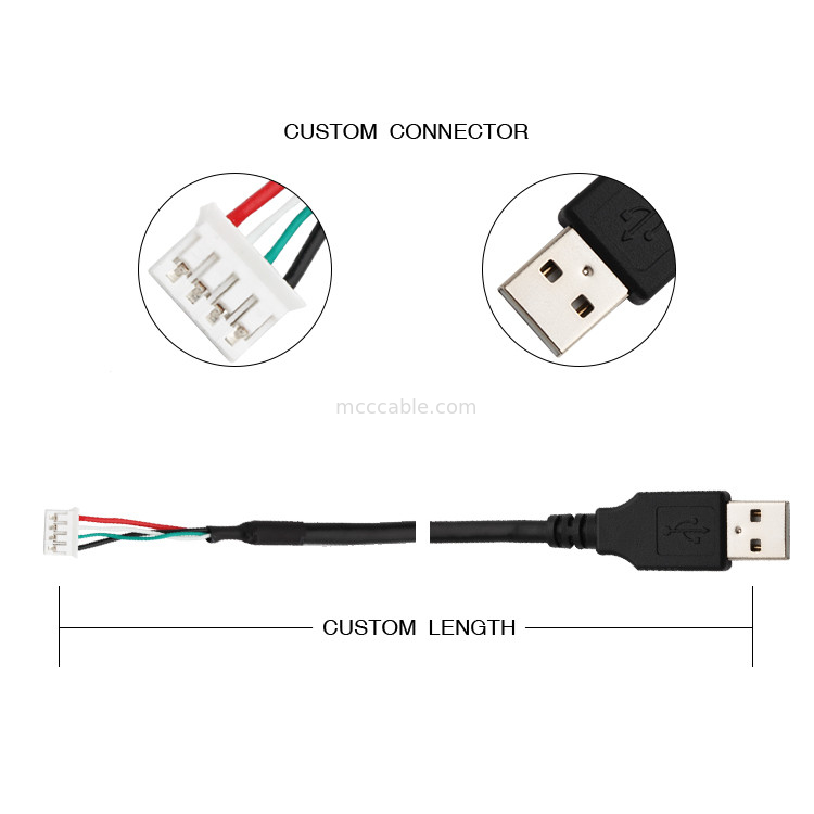 28AWG USB 2,0 ao conector feito sob encomenda da exposição dos lvds do Pin do chicote de fios 9 do fio de JST SPH-4