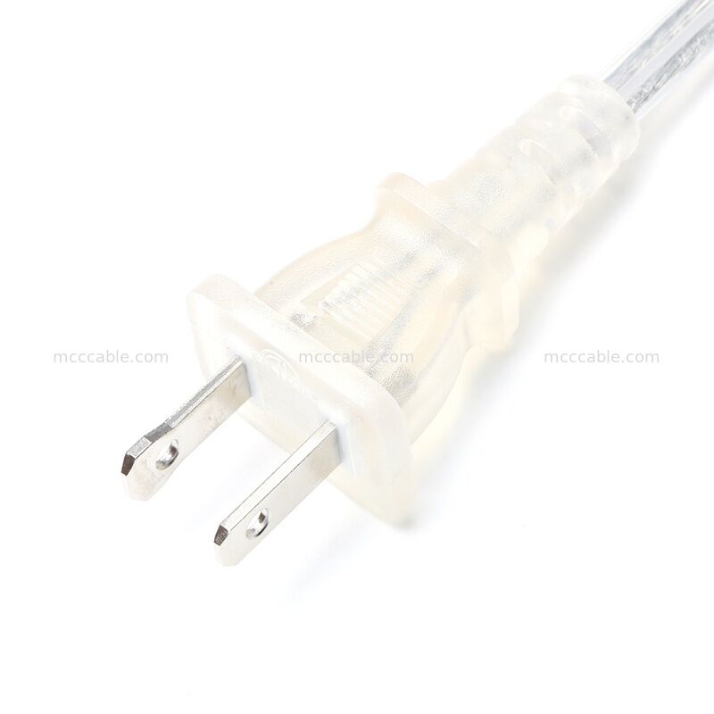 Conjunto de cabo de alimentação de dois pinos polarizado transparente personalizado com cabo 18AWG SPT-2