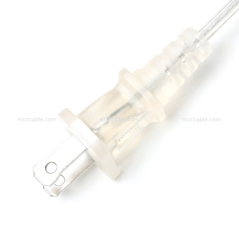 Conjunto de cabo de alimentação de dois pinos polarizado transparente personalizado com cabo 18AWG SPT-2